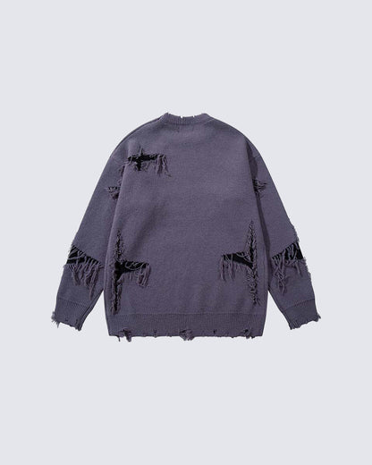 American Retro Skull Jacquard Raw-Edge Long-Sleeve Sweater