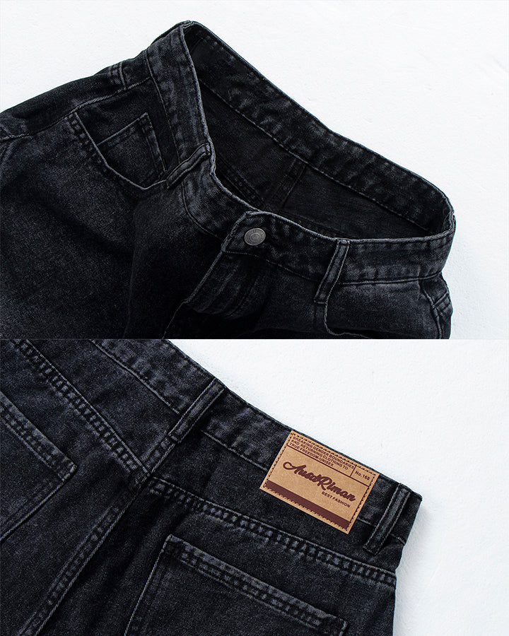 Striped Panel Washed Denim Pants