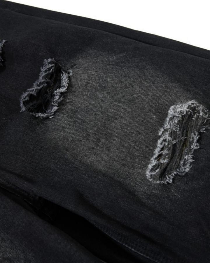 American-Style Ripped Camouflage Faux Two-Piece Denim Capri Pants