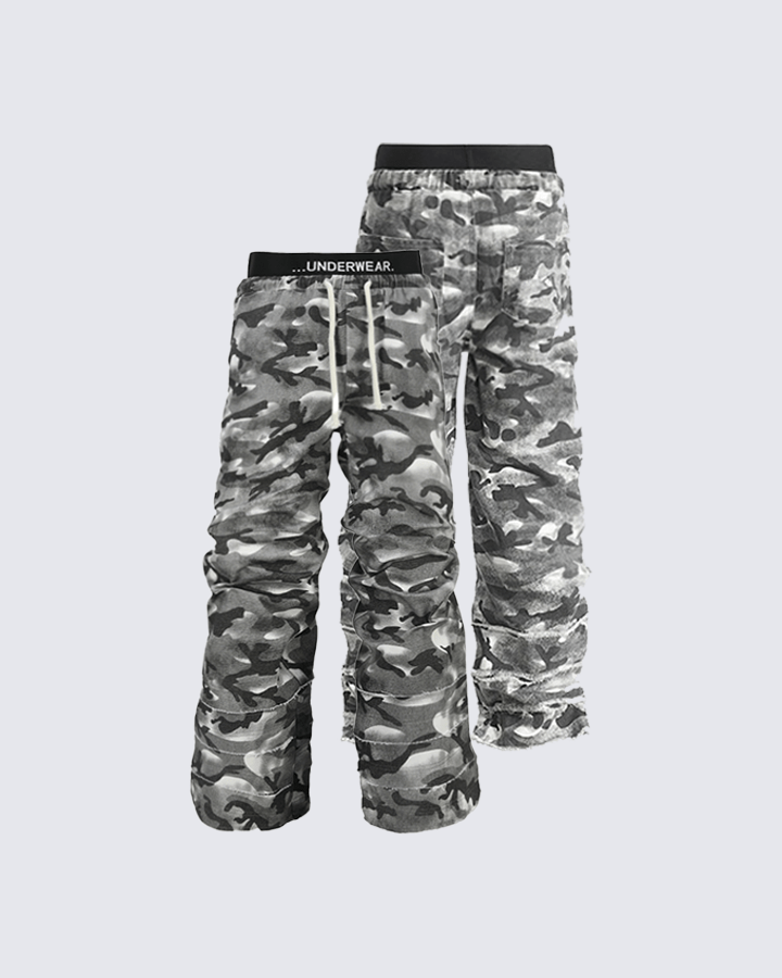 Stacked Camo Streetwear Drawstring Pants