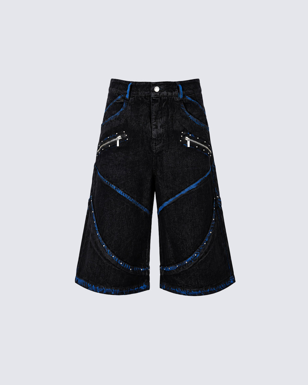 Dark American-Style Cut Studded Cropped Jeans