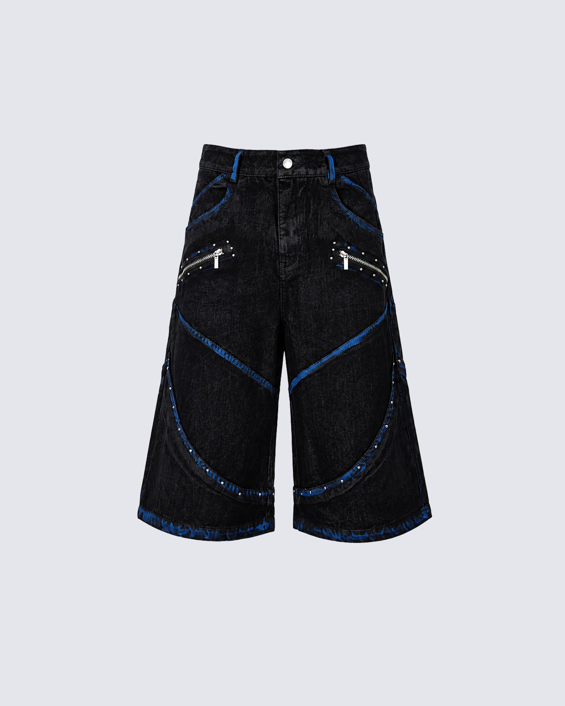 Dark American-Style Cut Studded Cropped Jeans
