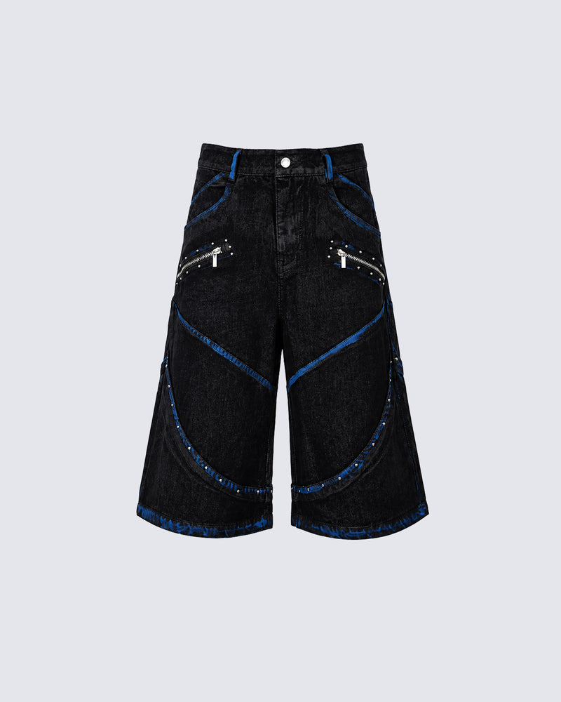 Dark American-Style Cut Studded Cropped Jeans
