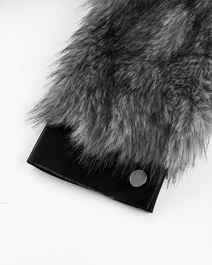 Faux Fur Bomber Jacket with Leather Details