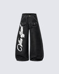 New Gothic Angel Wing Graffiti Wide Leg Jeans