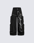 GRYFT Street Studded Graphic Multi-Pocket Wide-Leg Pants