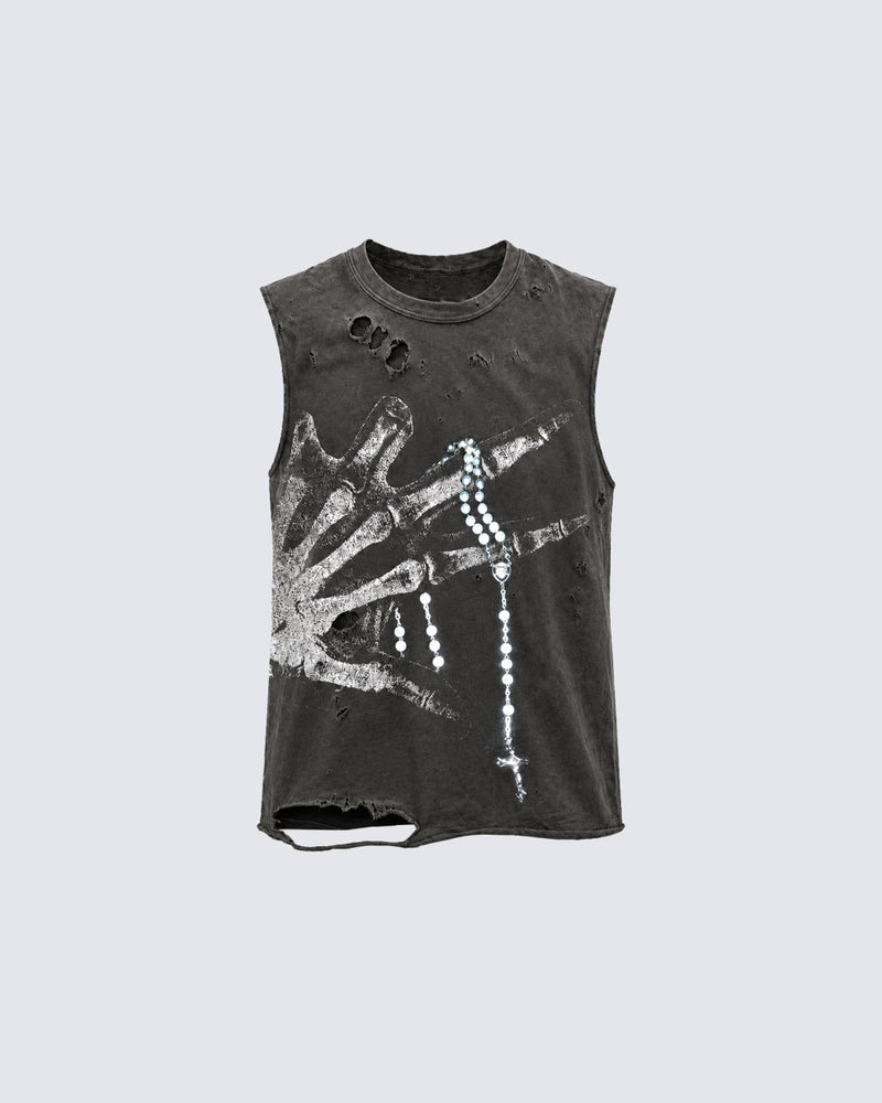 Distressed Skeletal Graphic Tank Top