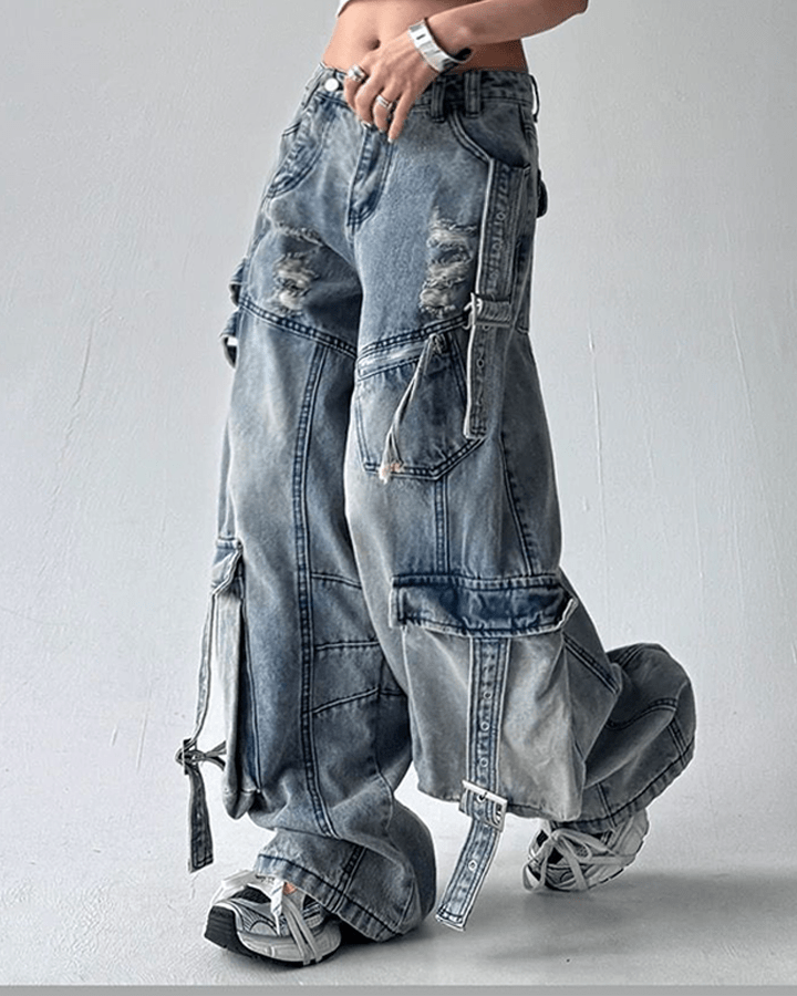 Ripped Denim Cargo Pants – Street Style