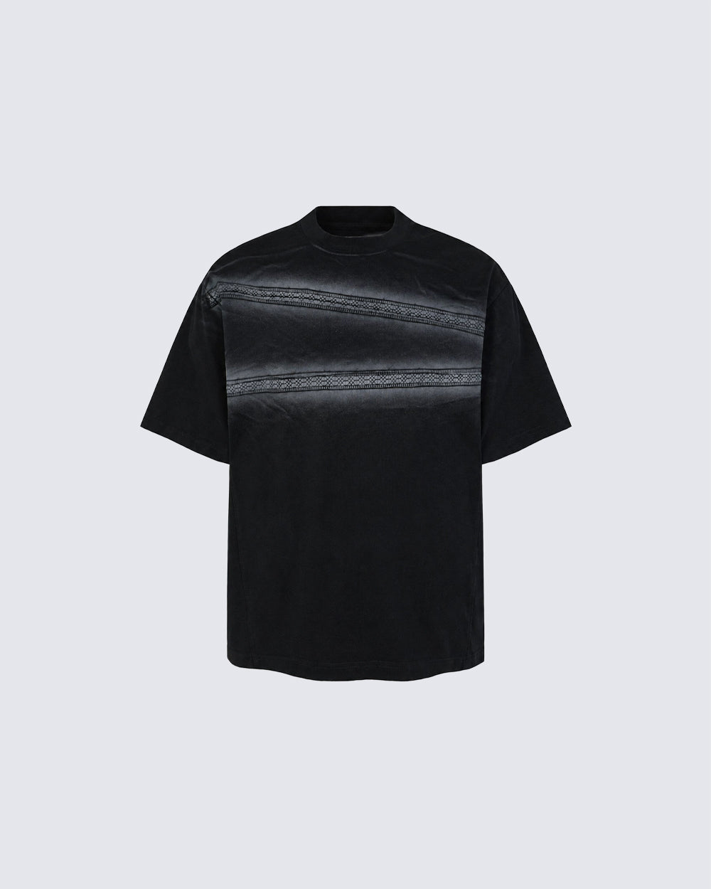 New Dark Gothic Lace Stripe Washed Boxy Tee