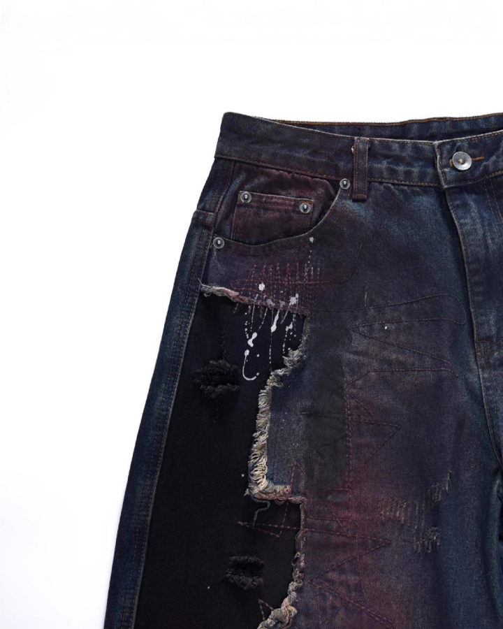 Vintage Distressed Paint Splatter Jeans