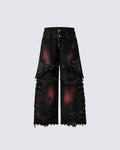 GRYFT Gradient Red Frayed Cargo Wide Leg Denim Pants