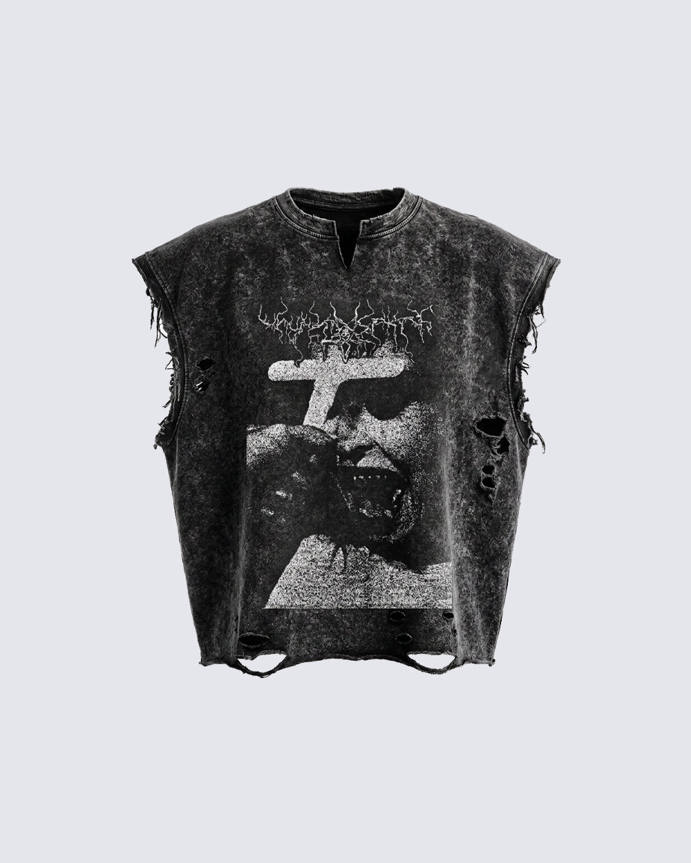 GRYFT Distressed Gothic Cross Graphic Vest