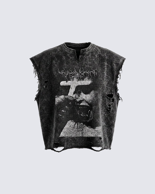 GRYFT Distressed Gothic Cross Graphic Vest