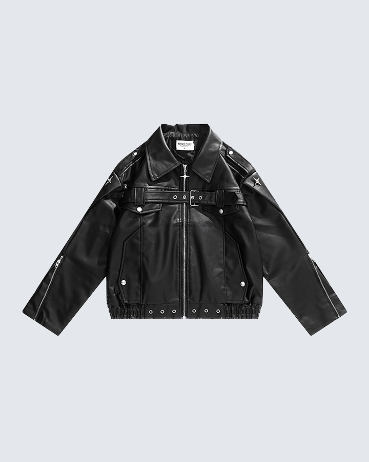 Heavy-Duty Deconstructed Studded Leather Jacket