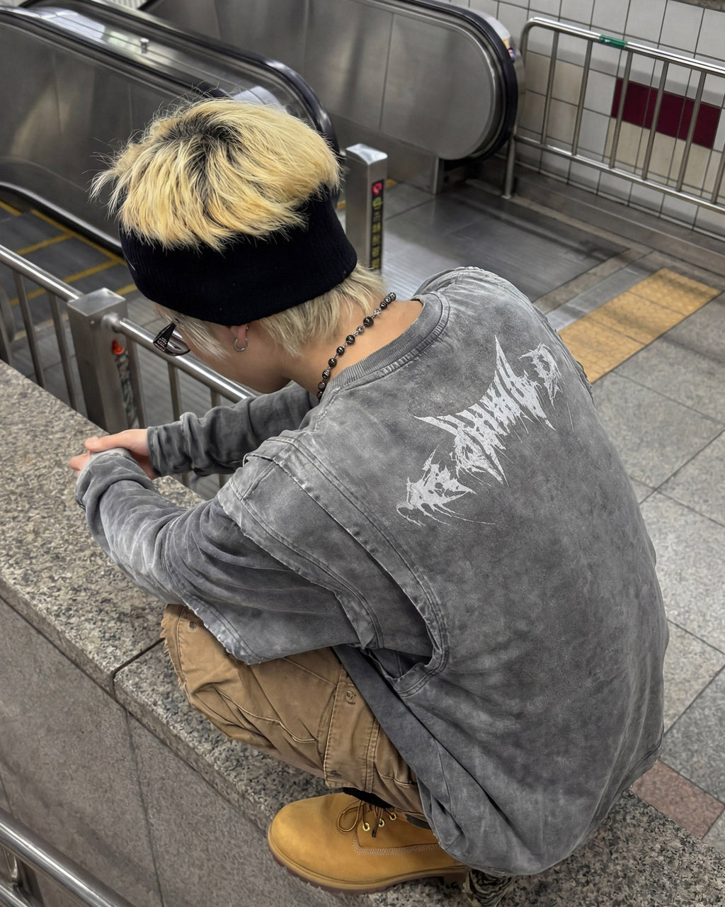 GRYFT-Vintage Washed Layered Long-T-Shirt