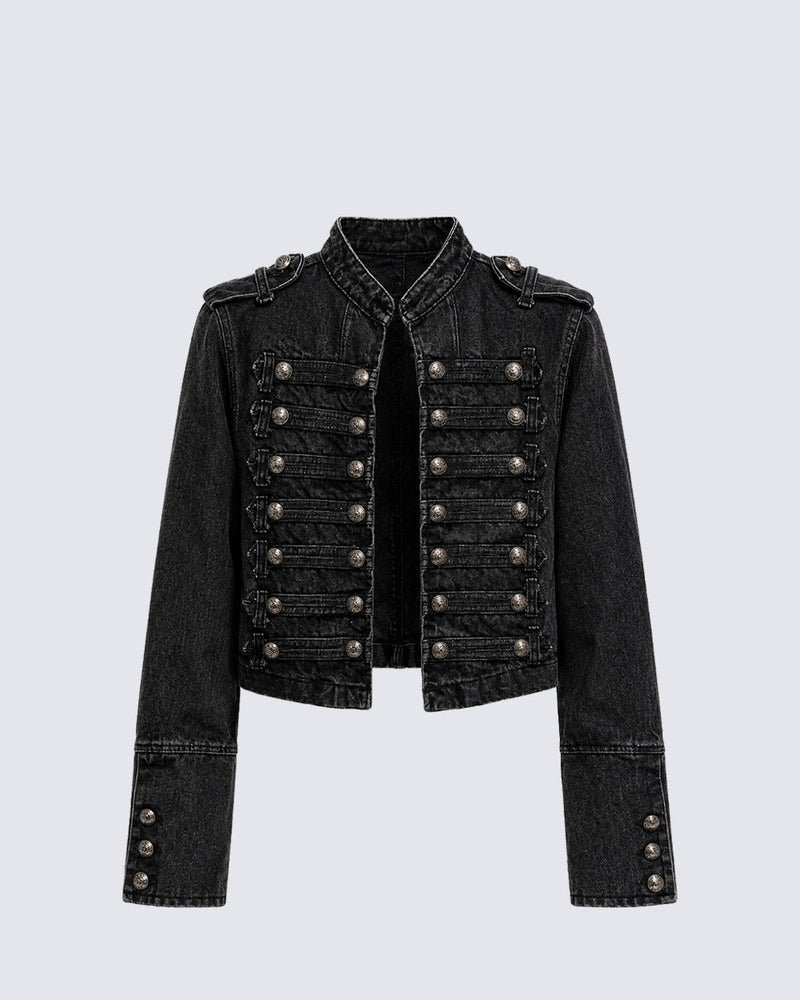 American-Style Metal Ribbed Button Retro Washed Jacket