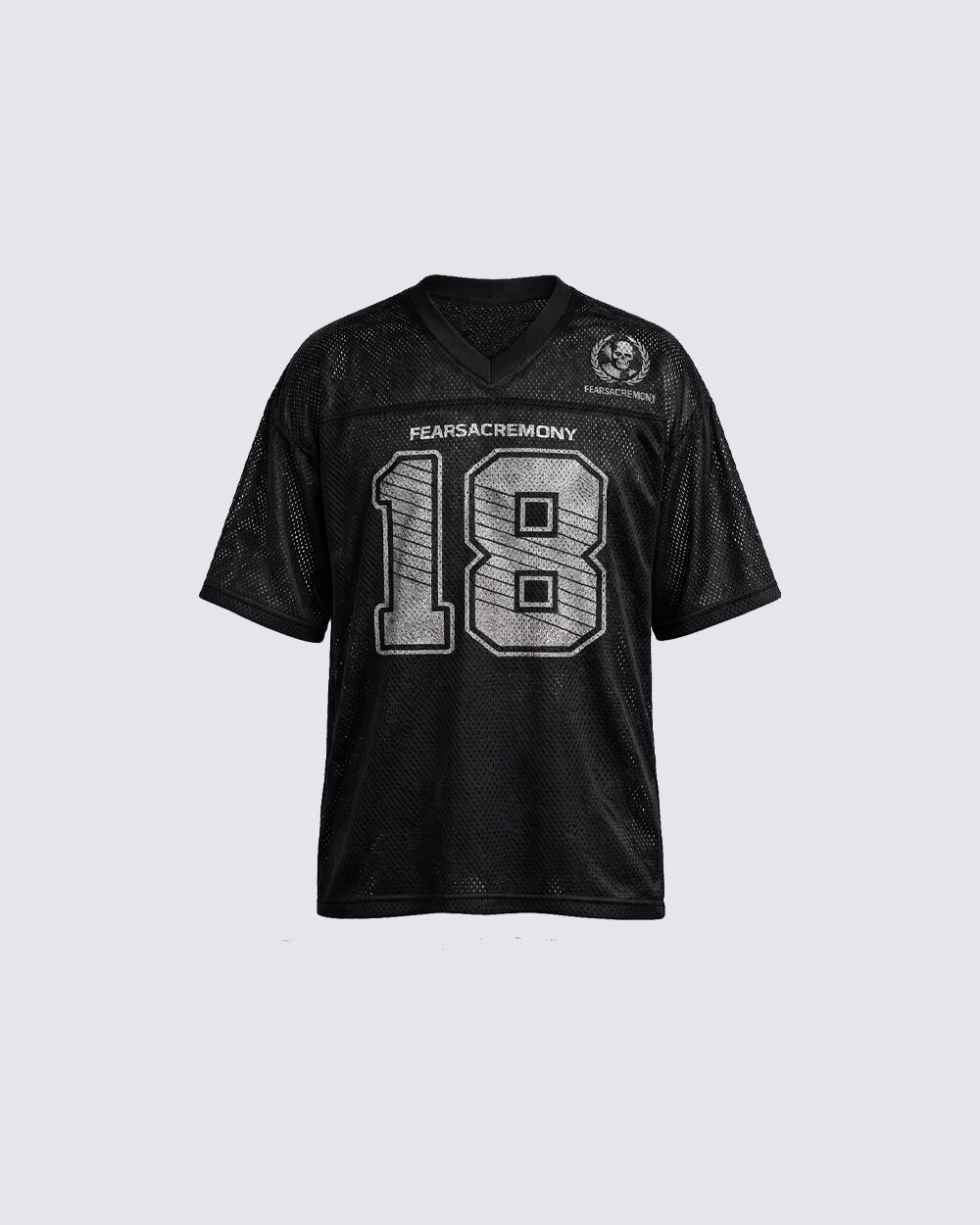 Black Mesh Number Print V-Neck T-Shirt