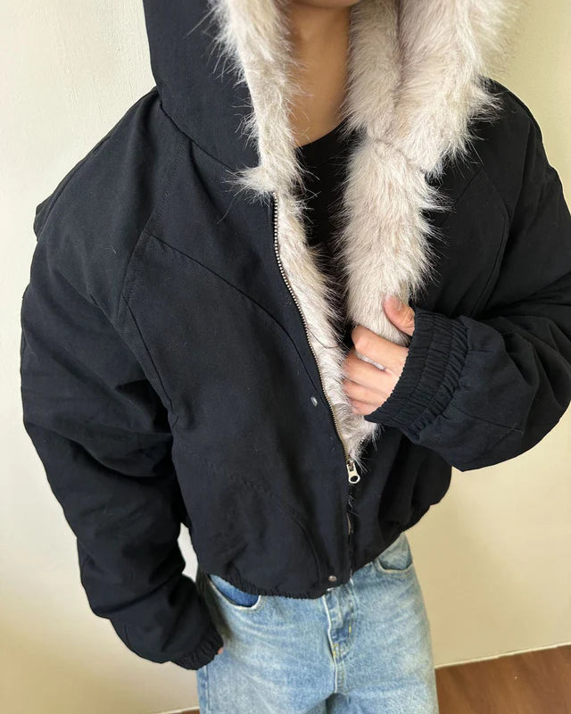 Camouflage Cargo Pants with Fur-Collar Jacket