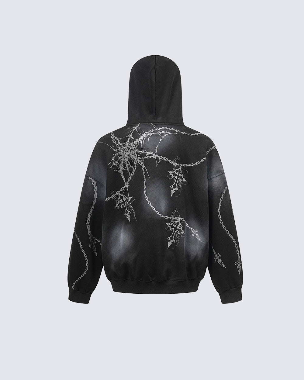 High-Street American Distressed Chain Cross Hoodie