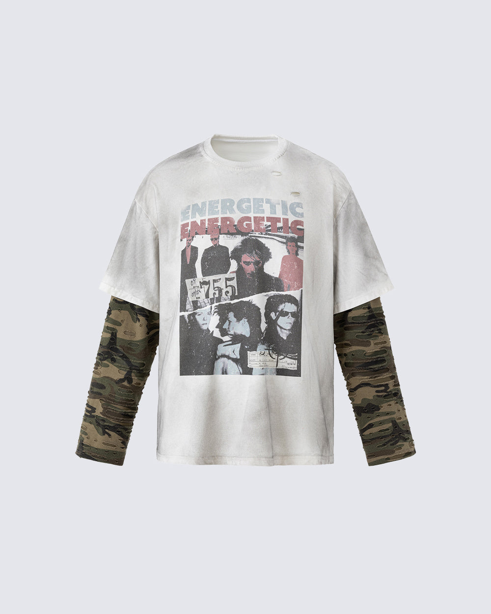 American-Style Distressed Camouflage "Faux-Layered" T-Shirt