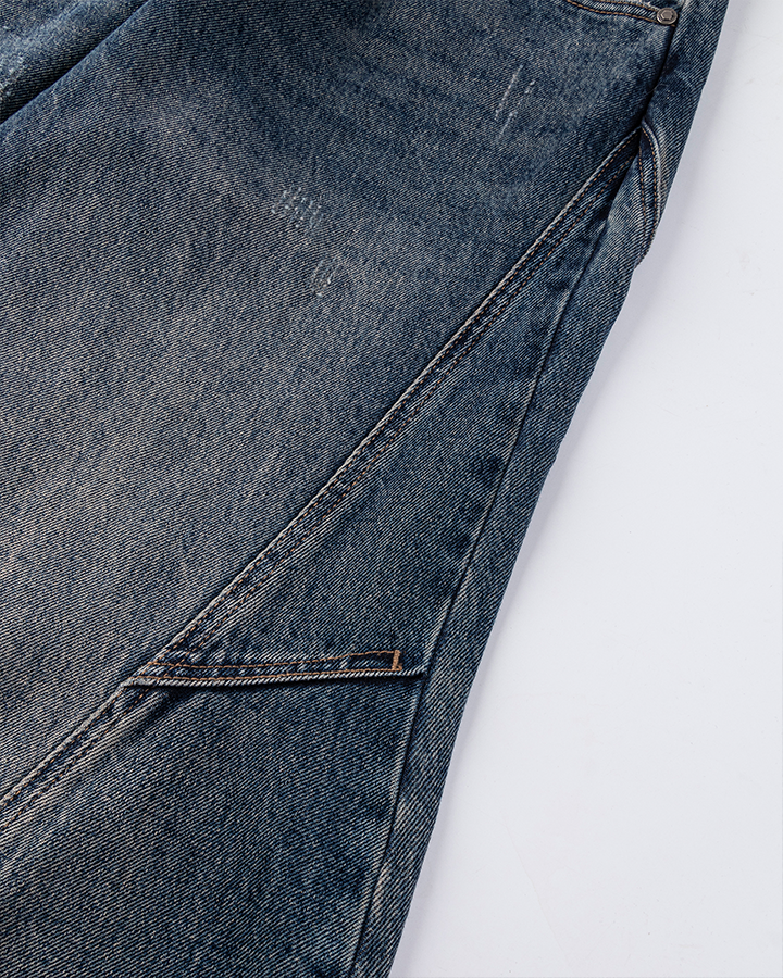 Retro Curved Blade Wide-Leg Denim Pants