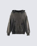 Distressed Printed Pullover Hoodie