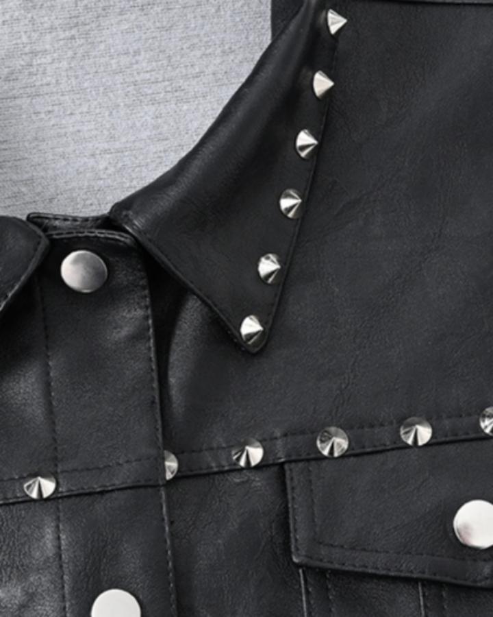 Collared Punk Vest With Rivets Motorbike Style
