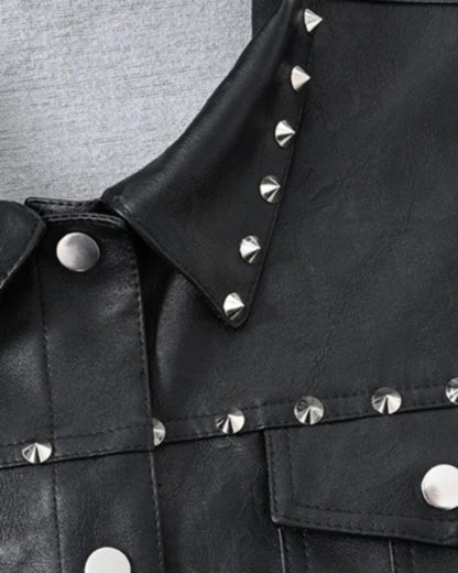 Collared Punk Vest With Rivets Motorbike Style