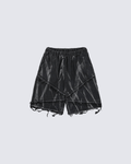 Distressed Black Denim Shorts with Abstract Print