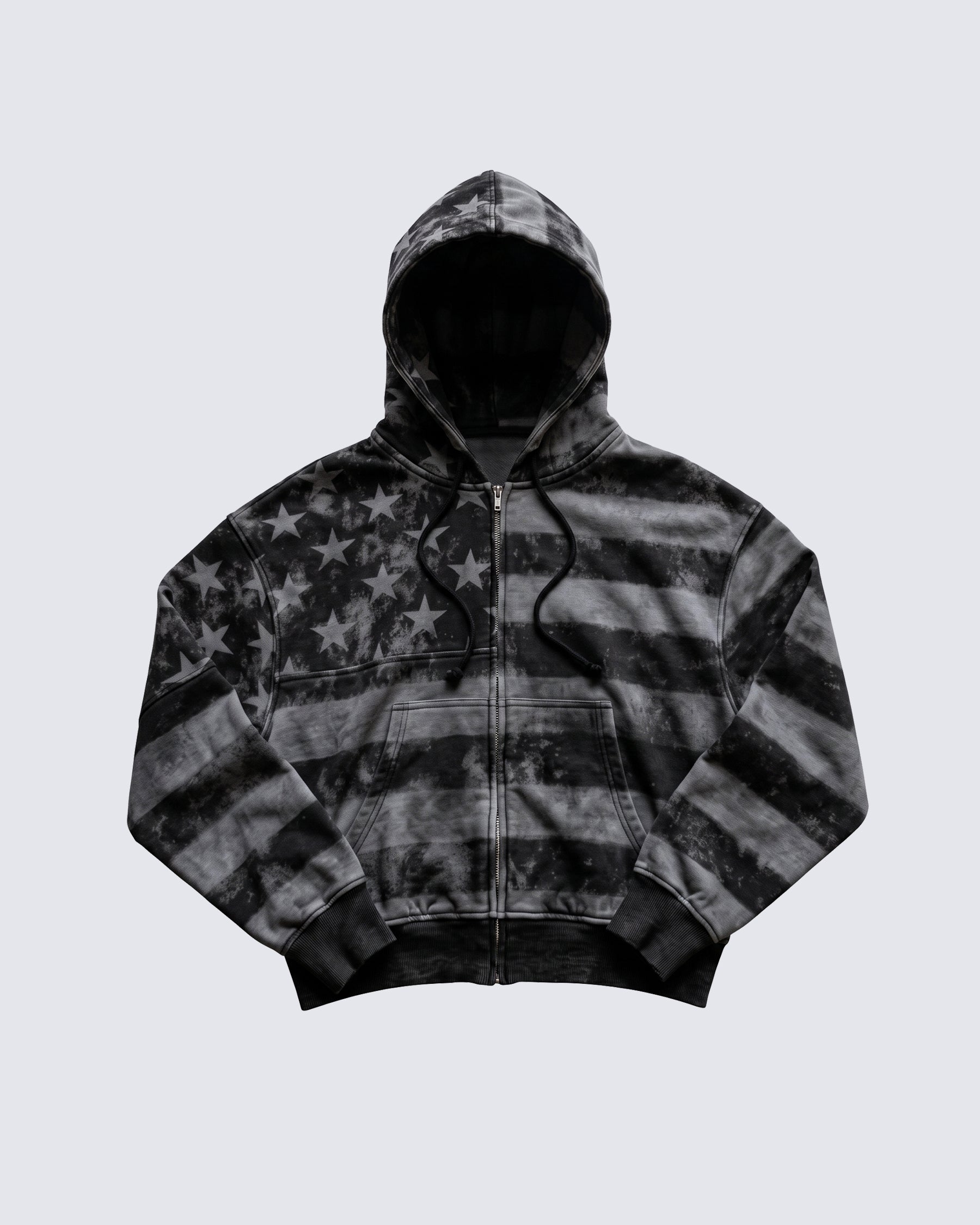 GRYFT Vintage-Wash Starand Stripe Zip-Up Hoodie