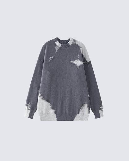 American High Street Hip-Hop Patchwork Frayed Sweater