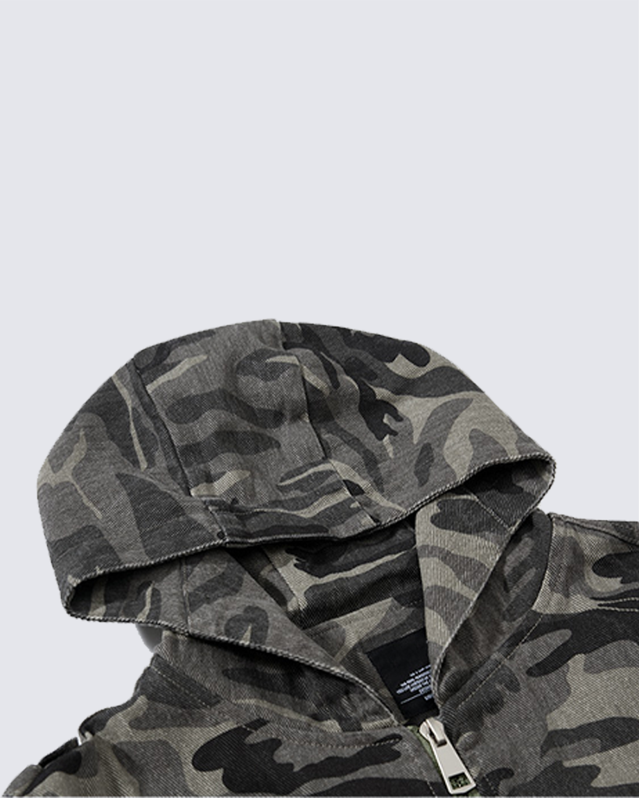 Camouflage Hooded Cargo Jacket