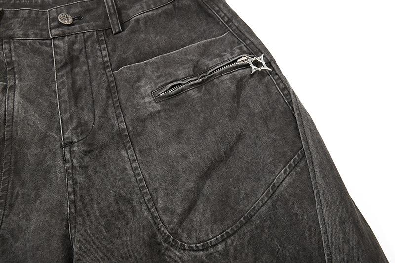 GRYFT Retro Washed Curved Panel Wide-Leg Jeans