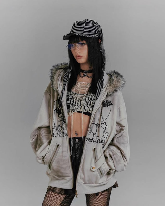 Vintage Bunny Hood Fleece Hoodie