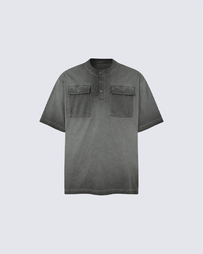 Utility Vintage Washed Double Pocket Henley Tee