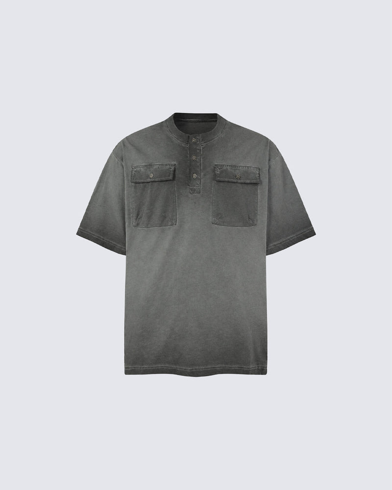 Utility Vintage Washed Double Pocket Henley Tee