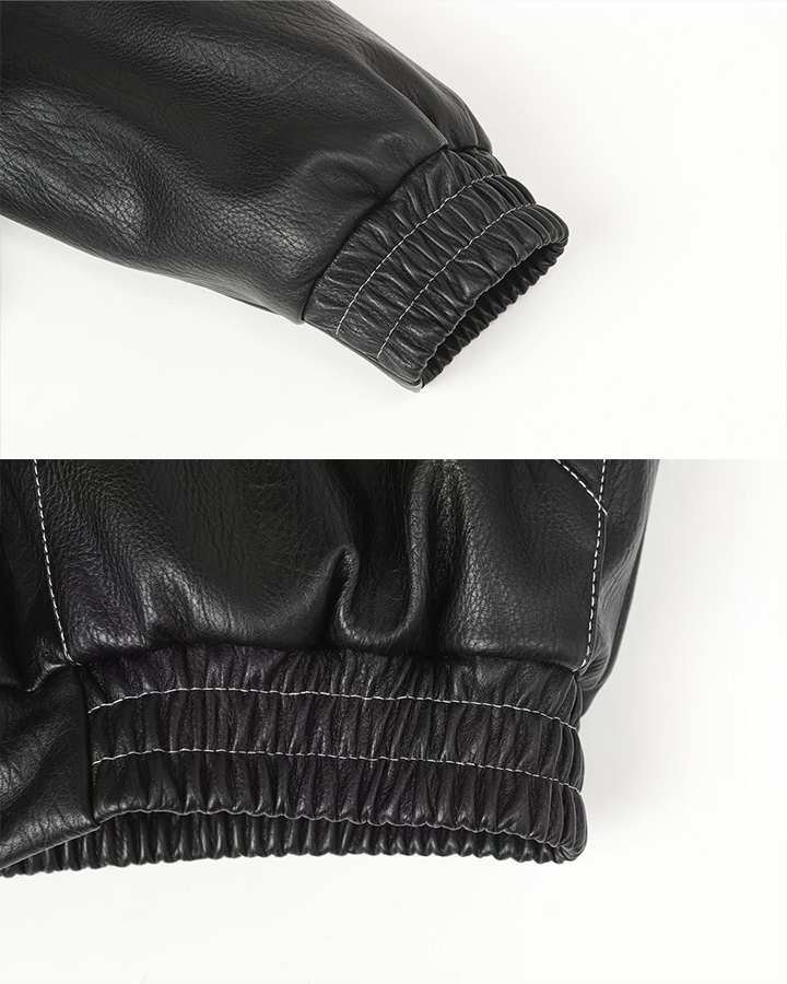Faux Leather Hooded Jacket with Fur Trim