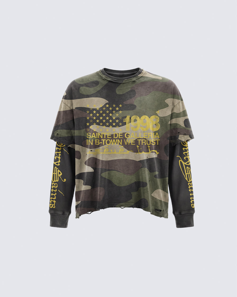 GRYFT Grunge Camo Layered Graphic Long-Sleeve T-Shirt