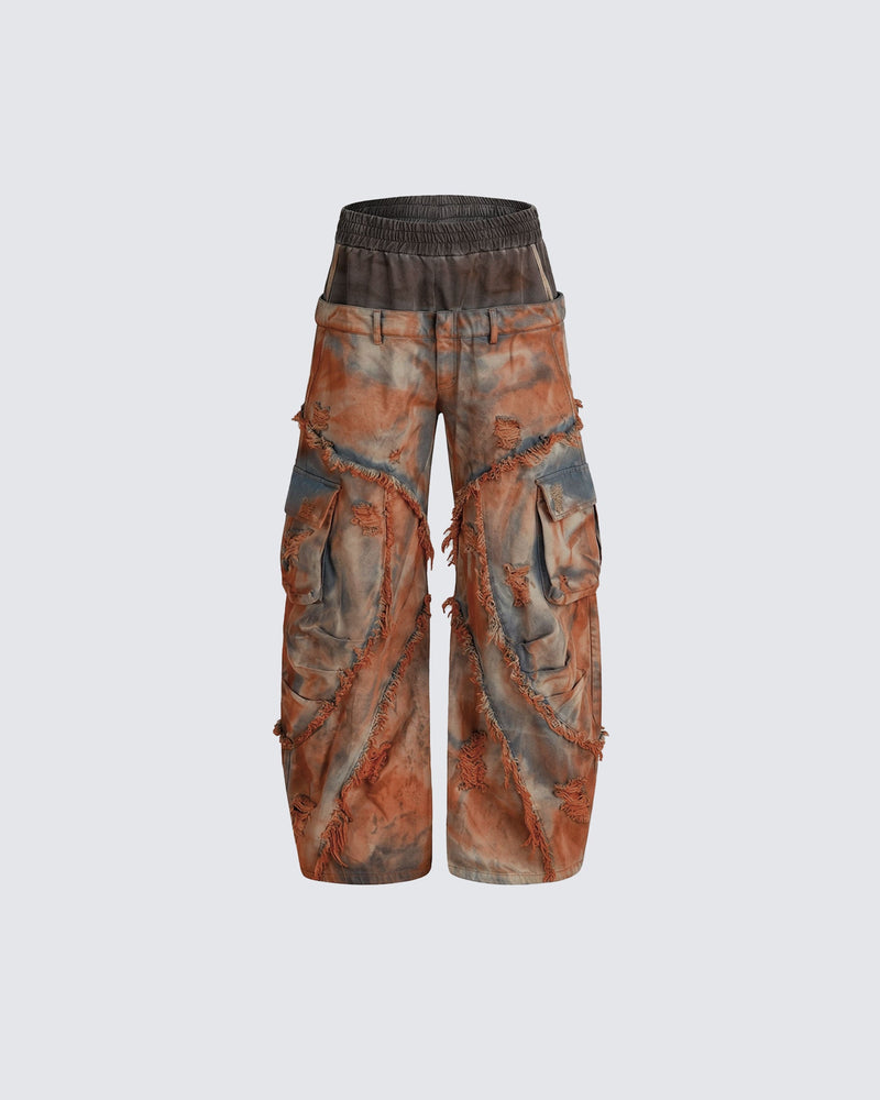 Wasteland Mud-Dyed Layered Wide-Leg Jeans