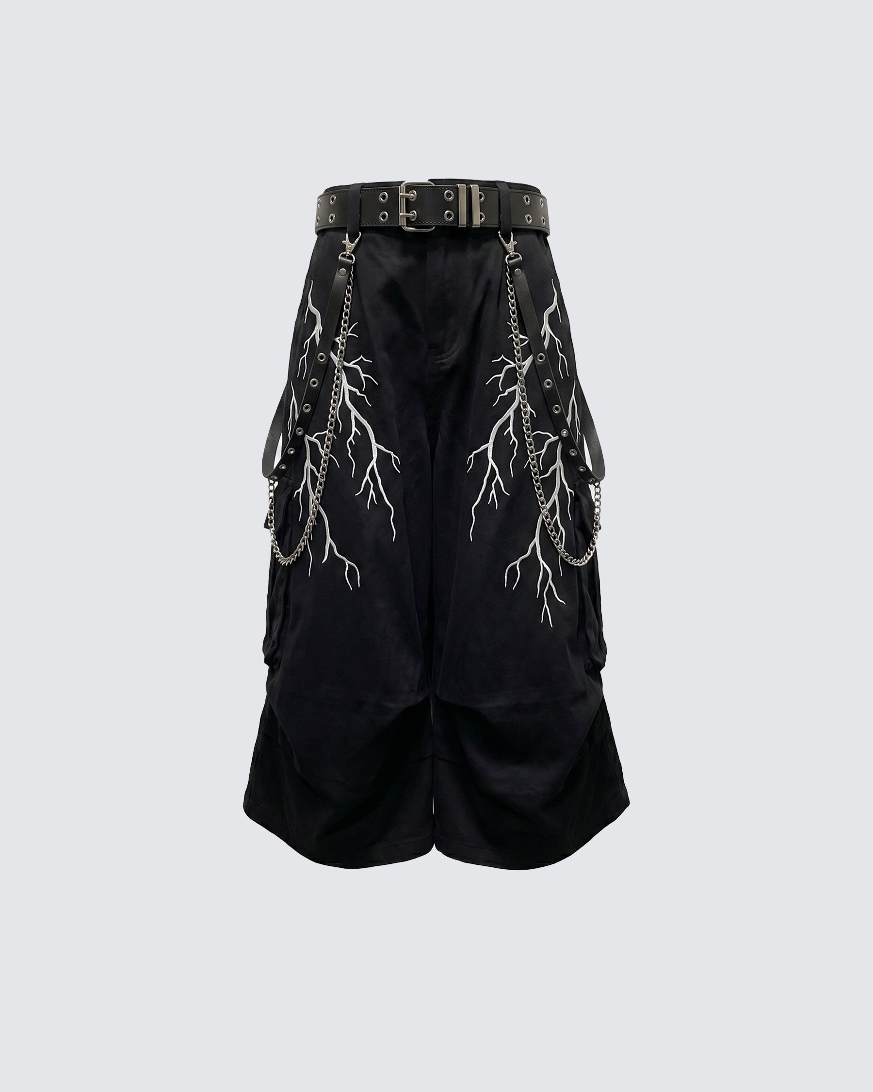LIGHTNING Series | Gothic Chain Strap Utility Shorts