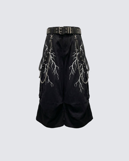 LIGHTNING Series | Gothic Chain Strap Utility Shorts
