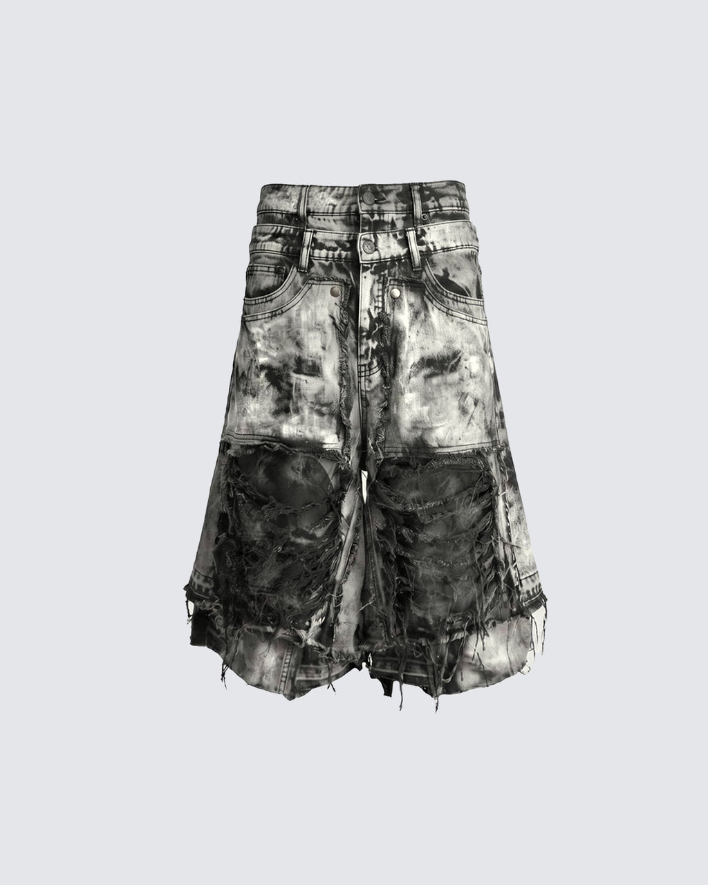 GRYFT-Distressed Washed Layered Denim Shorts New