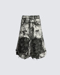 GRYFT-Distressed Washed Layered Denim Shorts New