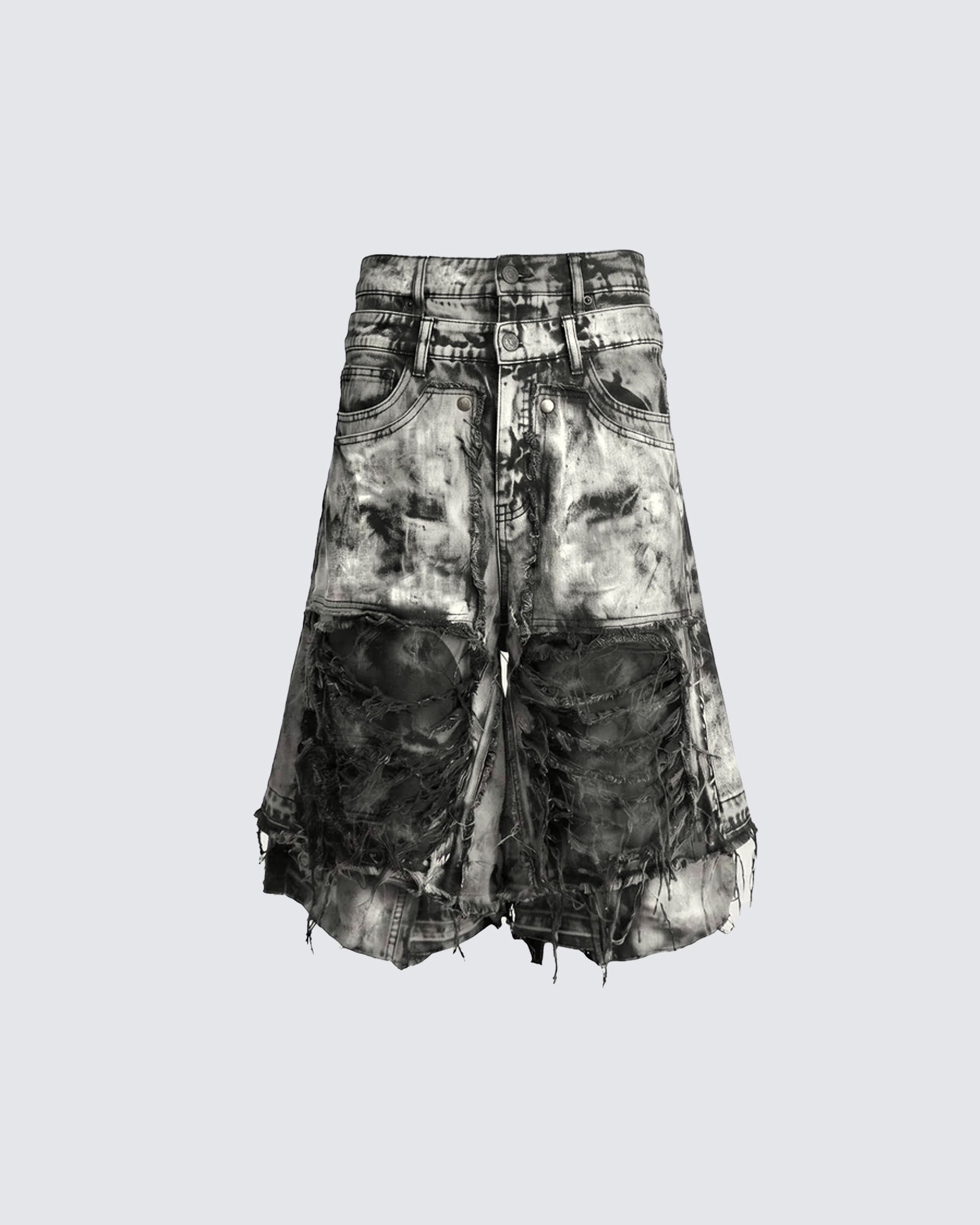 New Raw Hem Ripped Black Jean Shorts
