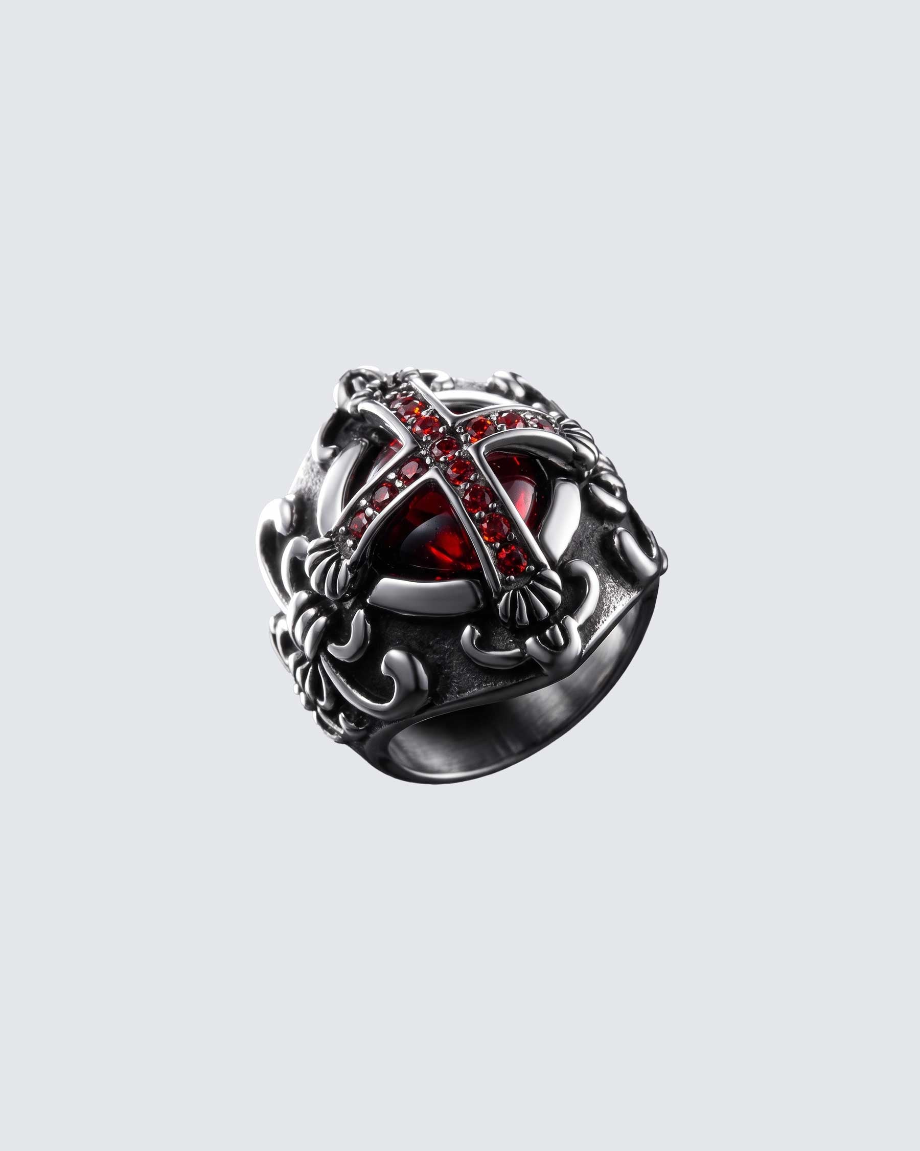 GRYFT RED RUST Series | Gothic Cross Gem Ring