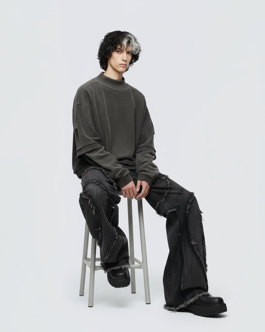 GRYFT Patchwork Distressed Sweatshirt