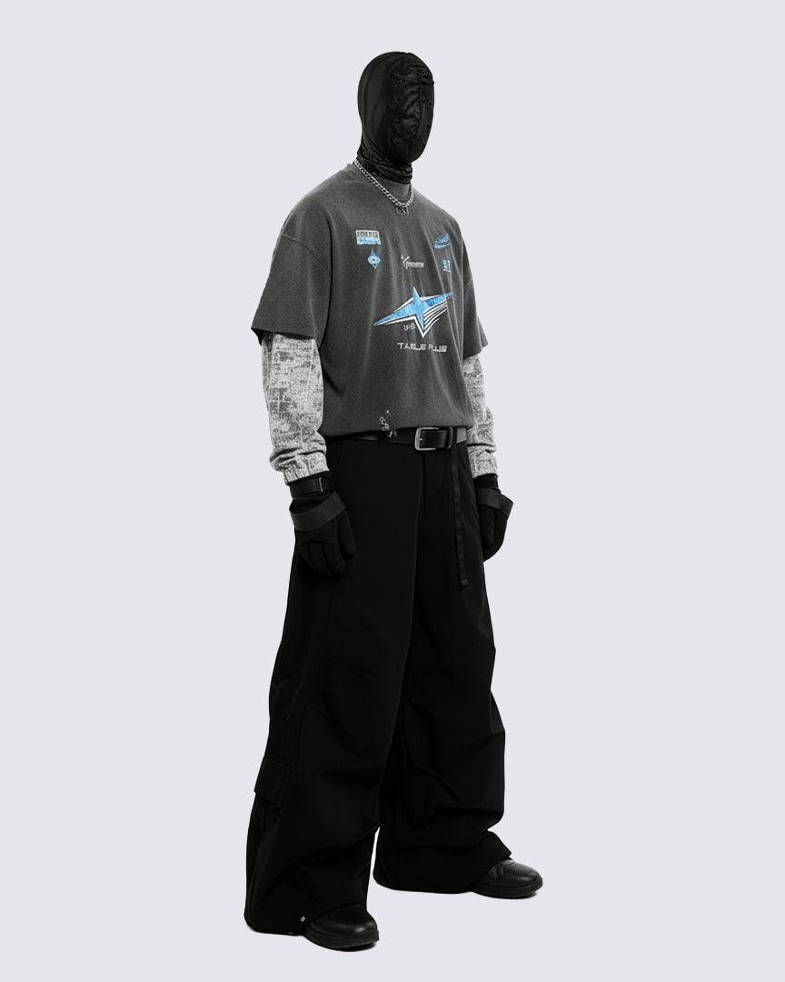 Streetwear Vintage Washed Layered Graphic Hoodie