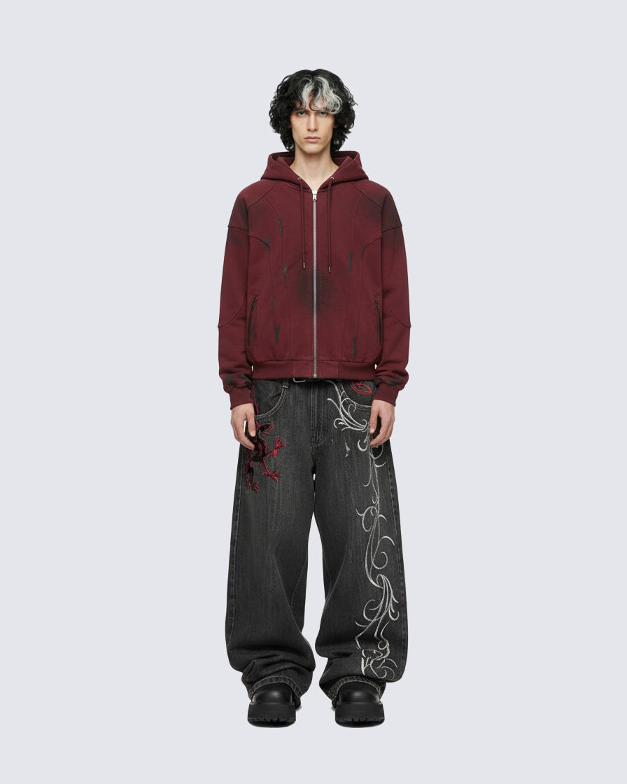 Dragon Embroidery Gothic Loose Denim Pants
