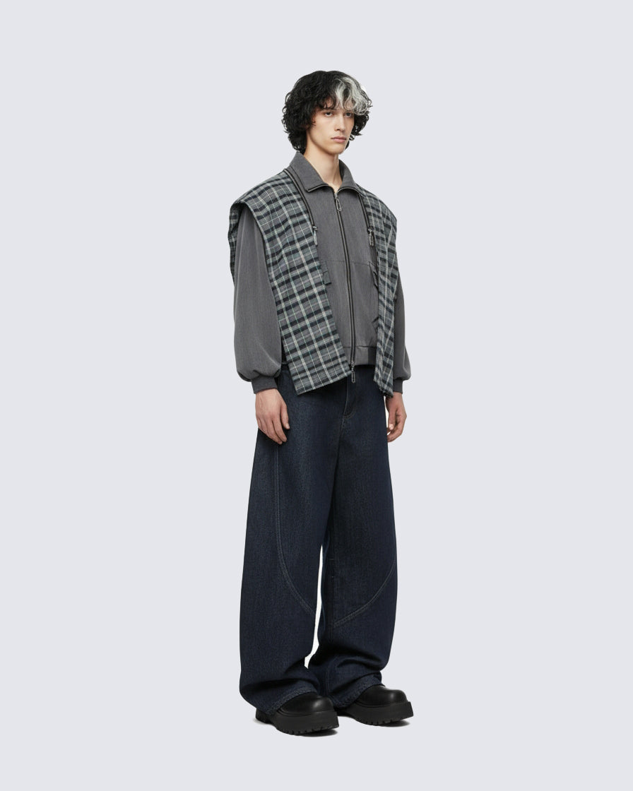 Dark Blade Pants - Wide-Leg Curved Denim
