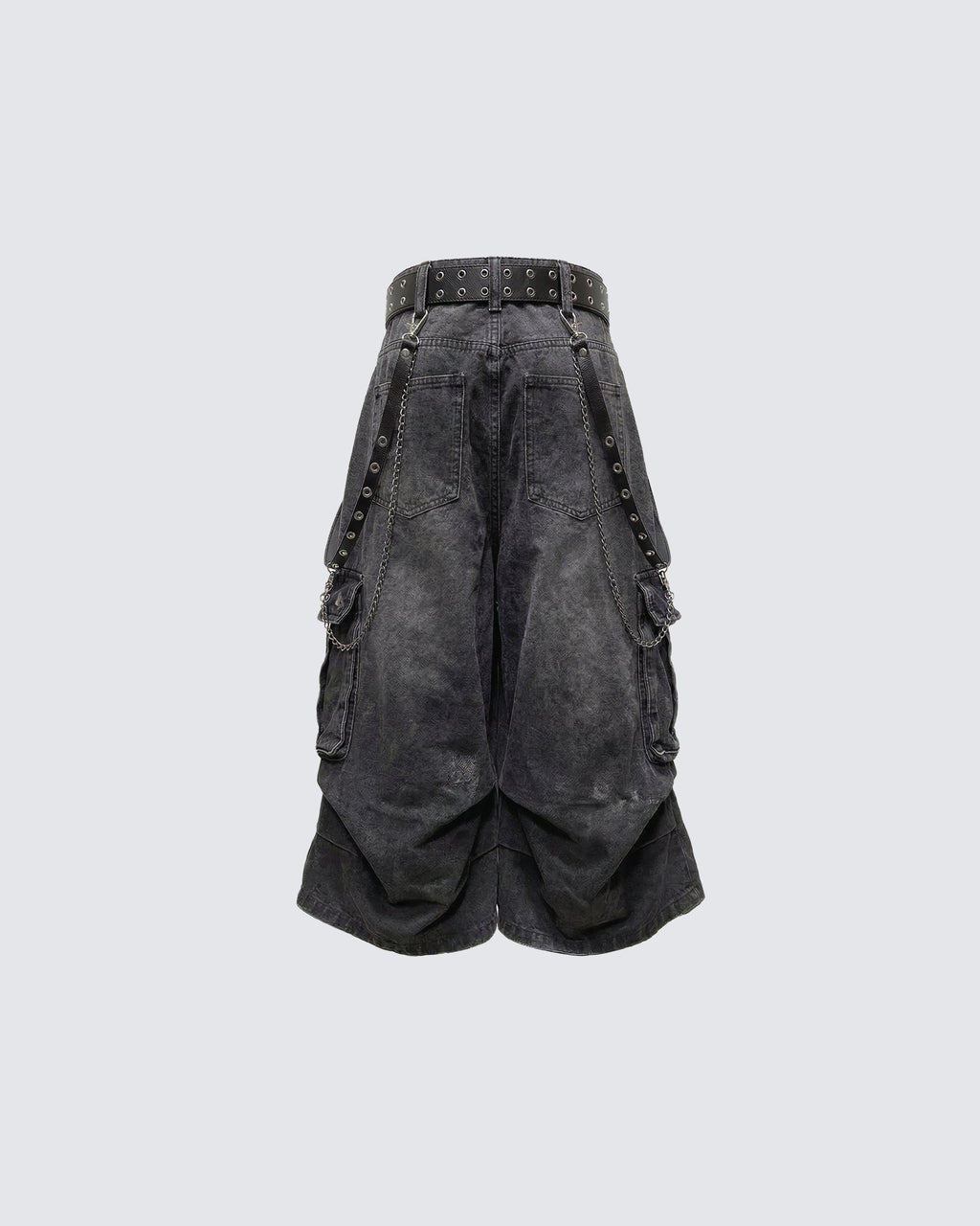 Gothic Chain Strap Denim Capri Pants